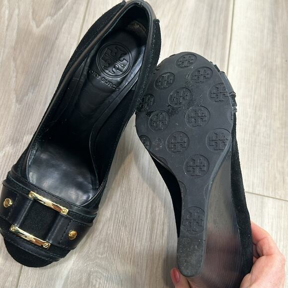 Tory Burch Meredith leather suede buckle wedges size 7 - Picture 6 of 8